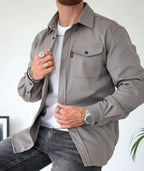 Gray Men's Shirt Jacket with Button Placket & Chest Pockets for Everyday Comfort