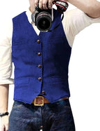 Blue Men's Button-Front Vest with Jacquard Texture & Tailored Fit — Henry