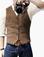 Brown Men's Button-Front Vest with Jacquard Texture & Tailored Fit — Henry