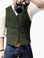 Green Men's Button-Front Vest with Jacquard Texture & Tailored Fit — Henry