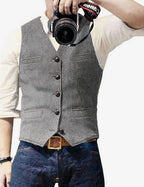 Grey Men's Button-Front Vest with Jacquard Texture & Tailored Fit — Henry