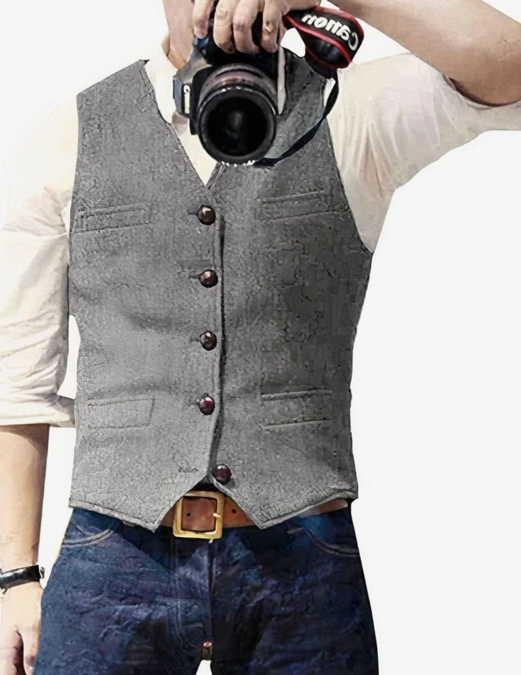 Grey Men's Button-Front Vest with Jacquard Texture & Tailored Fit — Henry