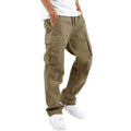 Olive Green Men's Cargo Pants with Adjustable Waist & Multiple Pockets - Side Pose