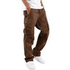 Brown Men's Cargo Pants with Adjustable Waist & Multiple Pockets