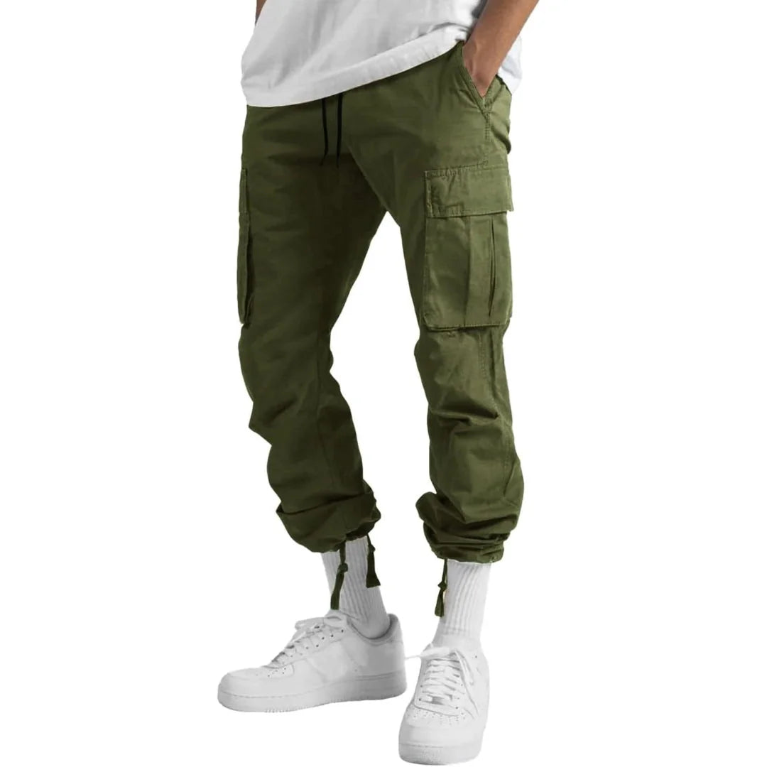 Men's Cargo Pants with Adjustable Waist & Multiple Pockets - Side Studio Pose