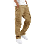 Khaki Men's Cargo Pants with Adjustable Waist & Multiple Pockets - Front Leg Pose