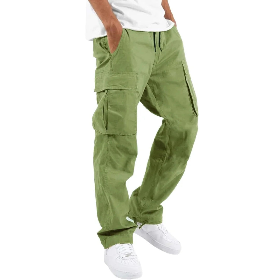 Light Green Men's Cargo Pants with Adjustable Waist & Multiple Pockets - Front Jogger Cuff Pose