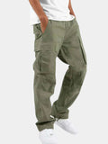 Army Green Men's Cargo Pants with Drawstring Cuffs & Multi-Pocket Design - Front Full