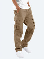 Brown Men's Cargo Pants with Drawstring Cuffs & Multi-Pocket Design