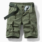 Green Men's Cargo Shorts Pants — Oliver Elastic Waist Multi-Pocket Belted - Front Full Studio