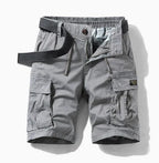 Grey Men's Cargo Shorts Pants — Oliver Elastic Waist Multi-Pocket Belted - Front Flat Belted