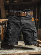 Grey Men's Cargo Shorts Pants — Beau Multi-Pocket Belted Workwear - Front Full