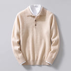 Beige Men's Cashmere Polo Sweater with Classic Collar & Button Placket — Edmund
