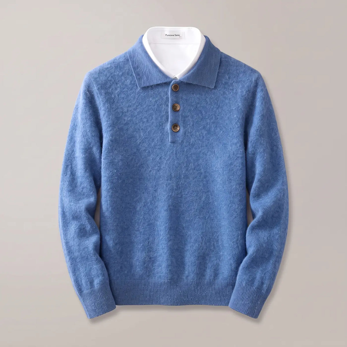 Men's Cashmere Polo Sweater with Classic Collar & Button Placket