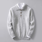 Grey Men's Cashmere Polo Sweater with Classic Collar & Button Placket — Edmund