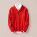 Red Men's Cashmere Polo Sweater with Classic Collar & Button Placket — Edmund