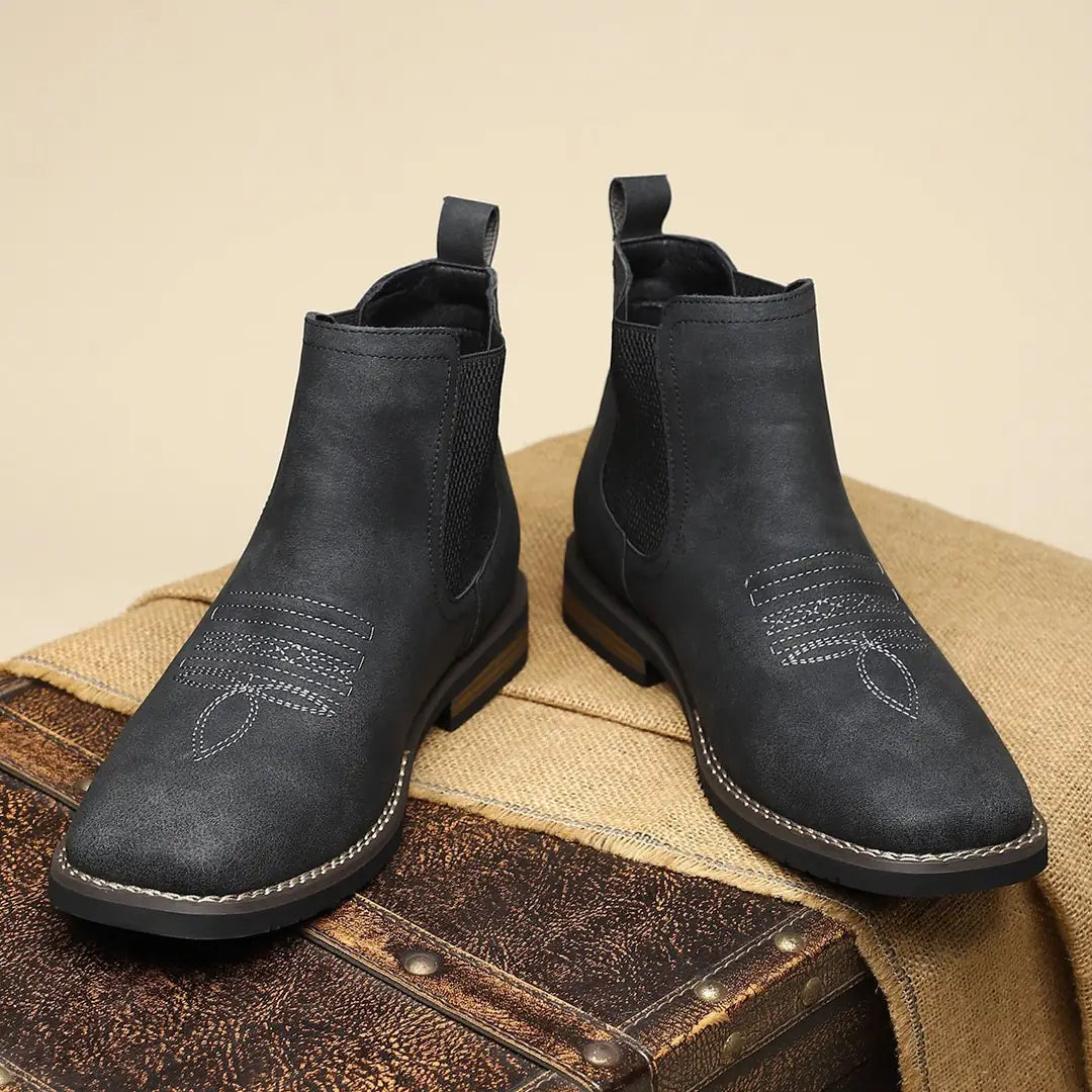 Midnight Men's Faux Leather Chelsea Boots with Cushioned Insole & Stretch Side Panels — Nathan - Pair Front Facing