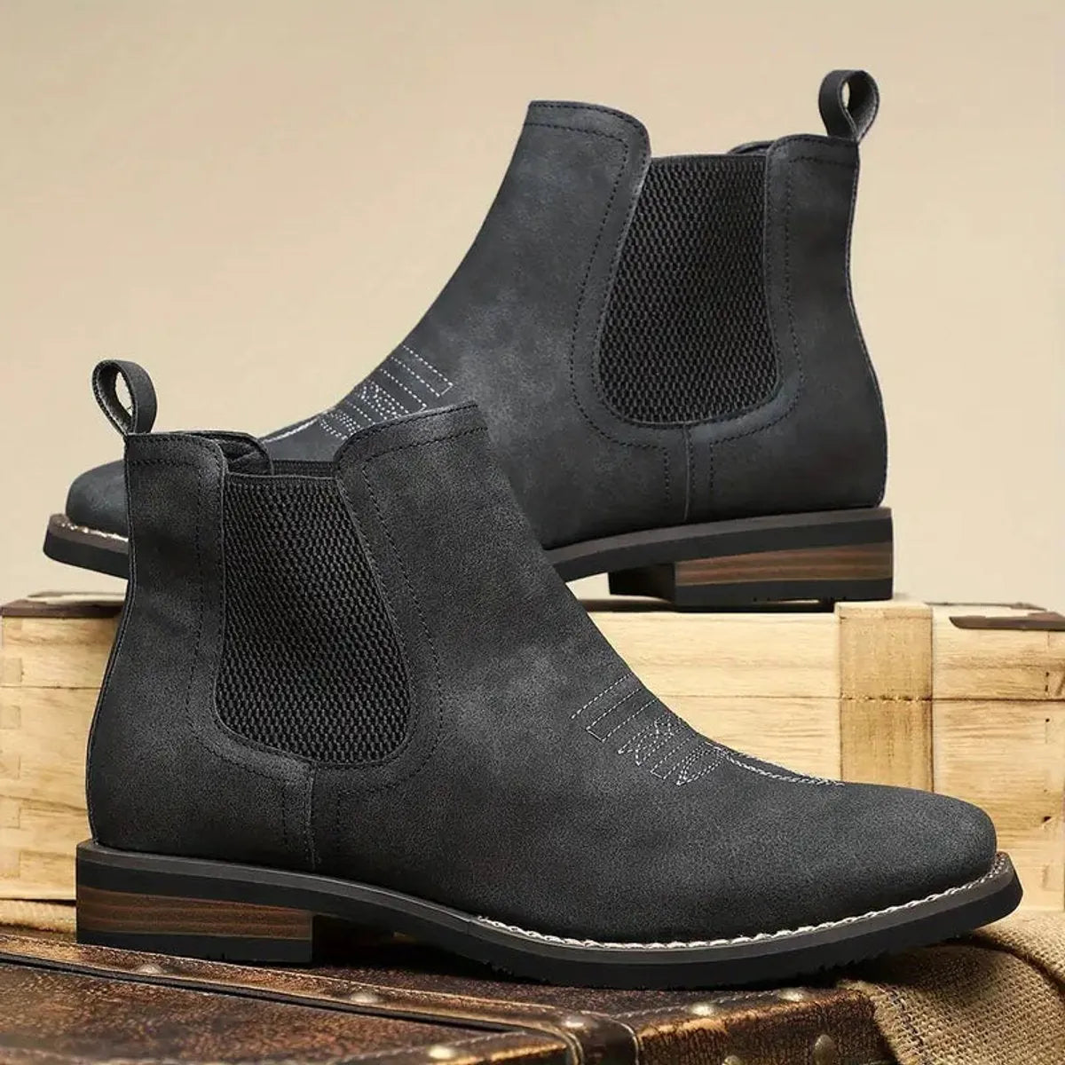Midnight Men's Faux Leather Chelsea Boots with Cushioned Insole & Stretch Side Panels — Nathan - Pair On Crate