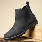 Midnight Men's Faux Leather Chelsea Boots with Cushioned Insole & Stretch Side Panels - Single Boot Angled