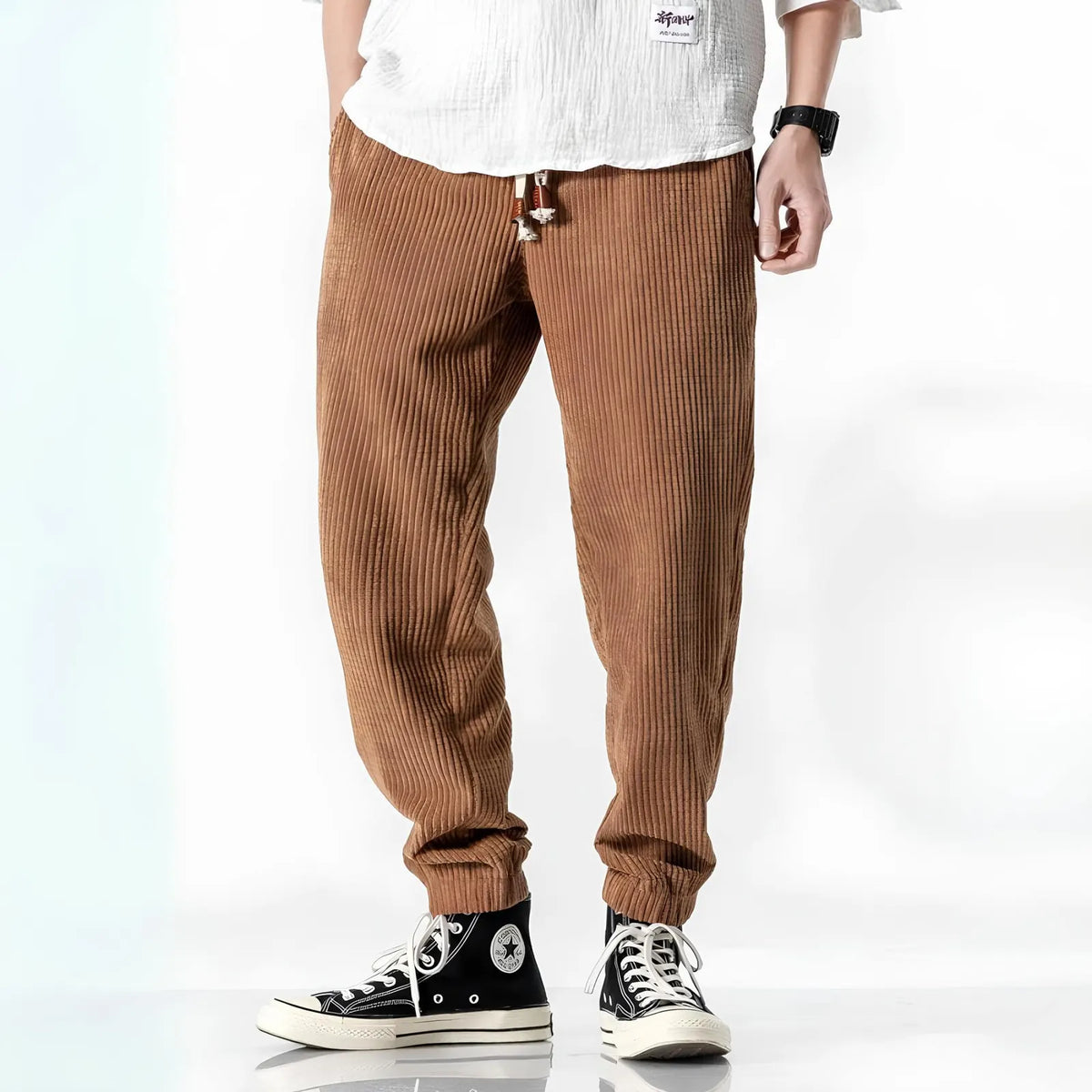 Camel Men's Corduroy Jogger Pants with Drawstring Waist & Elastic Cuffs — Lucas