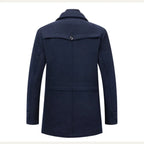 Men's Double-Breasted Trench Coat with Zip-Up Knit Collar & Adjustable Belt - Back Full