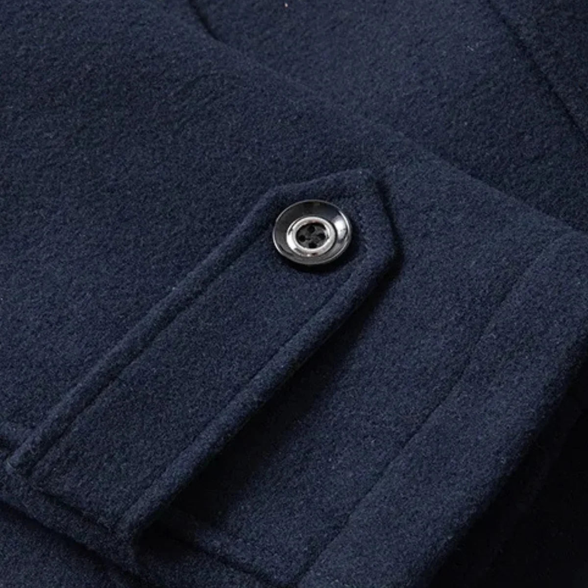Men's Double-Breasted Trench Coat with Zip-Up Knit Collar & Adjustable Belt - Pocket Detail