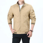 Ochre Men's Harrington Jacket with Stand Collar & Striped Cuffs — George - Front Hand Pocket Alt