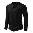 Black Men's Henley Shirt with Button Placket & Relaxed Fit