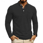 Black Men's Henley Shirt with Button Placket & Chest Pocket