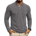Dark Grey Men's Henley Shirt with Button Placket & Chest Pocket - Front Neutral