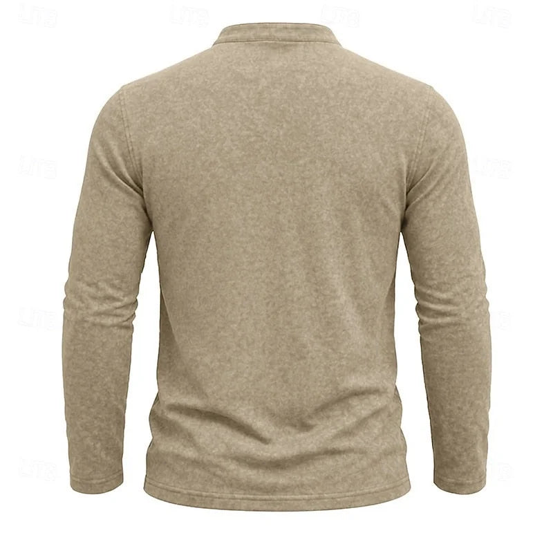 Men's Henley Shirt with Button Placket & Chest Pocket - Back