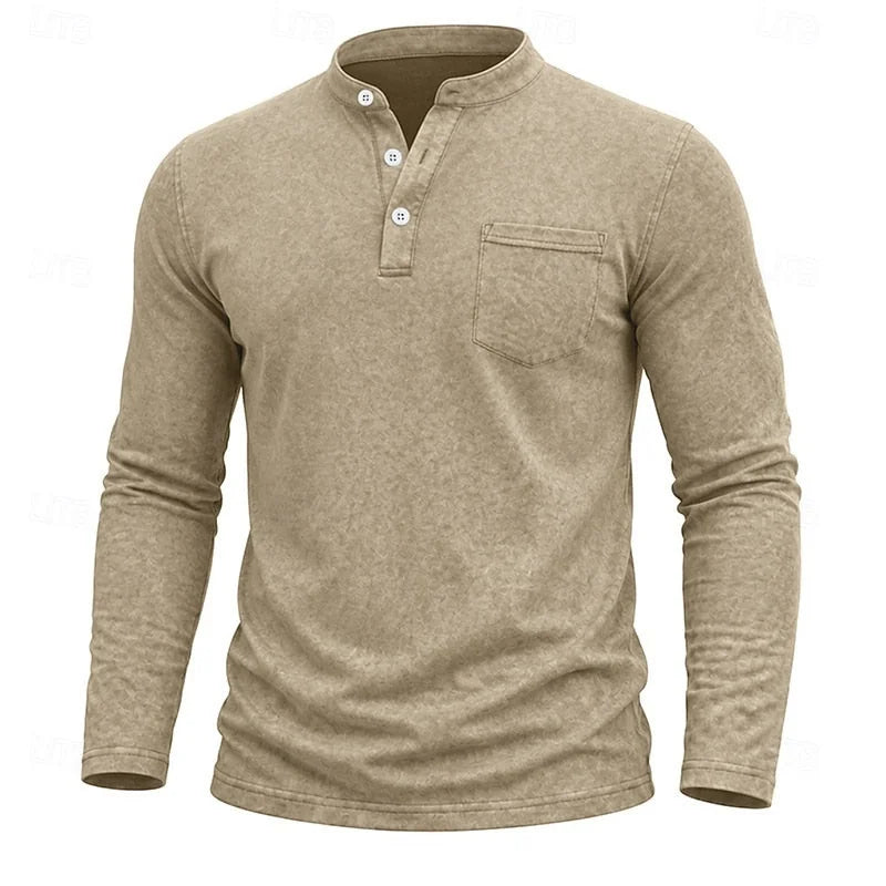 Men's Henley Shirt with Button Placket & Chest Pocket - Front Texture Alt