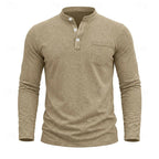 Men's Henley Shirt with Button Placket & Chest Pocket - Front Texture