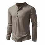 Khaki Men's Henley Shirt with Button Placket & Relaxed Fit — Oliver