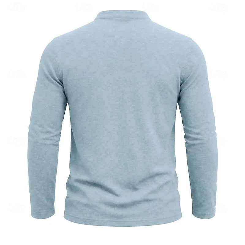 Men's Henley Shirt with Button Placket & Chest Pocket - Back
