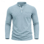 Men's Henley Shirt with Button Placket & Chest Pocket - Front Texture