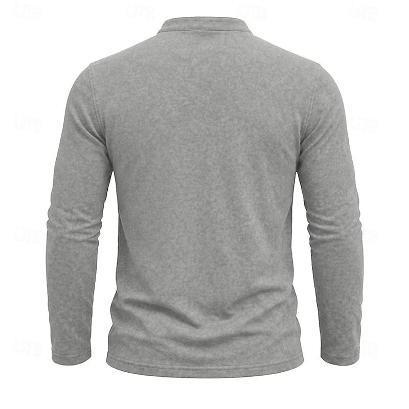 Men's Henley Shirt with Button Placket & Chest Pocket - Back
