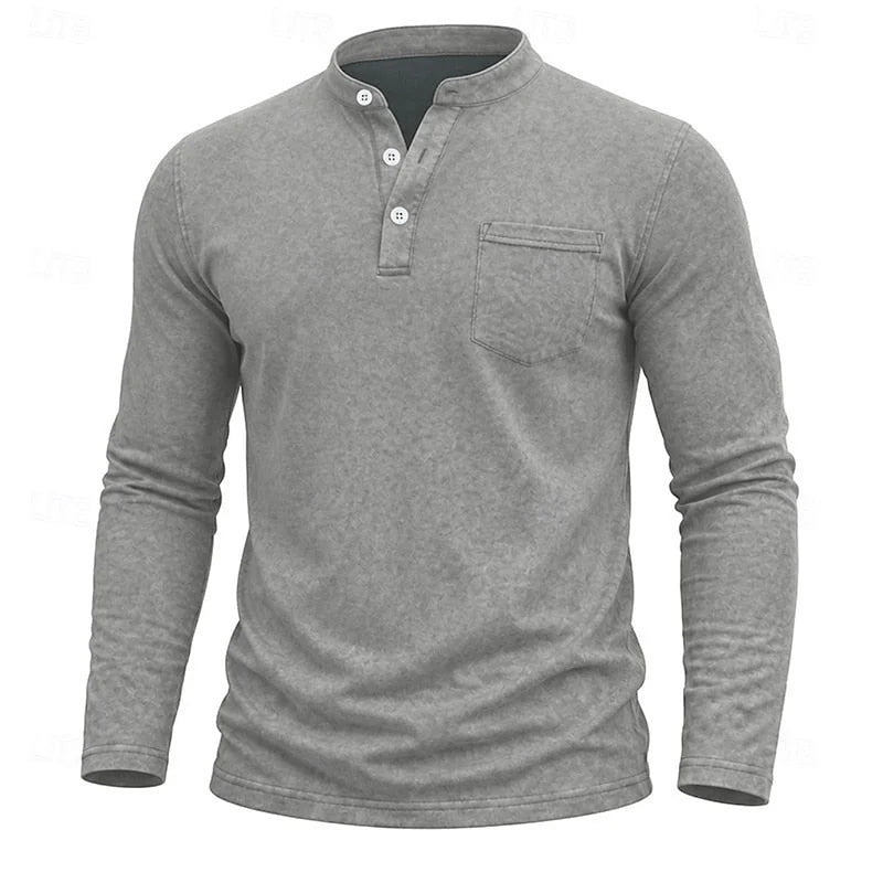 Men's Henley Shirt with Button Placket & Chest Pocket - Front Texture Alt