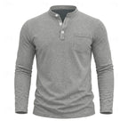 Men's Henley Shirt with Button Placket & Chest Pocket - Front Texture