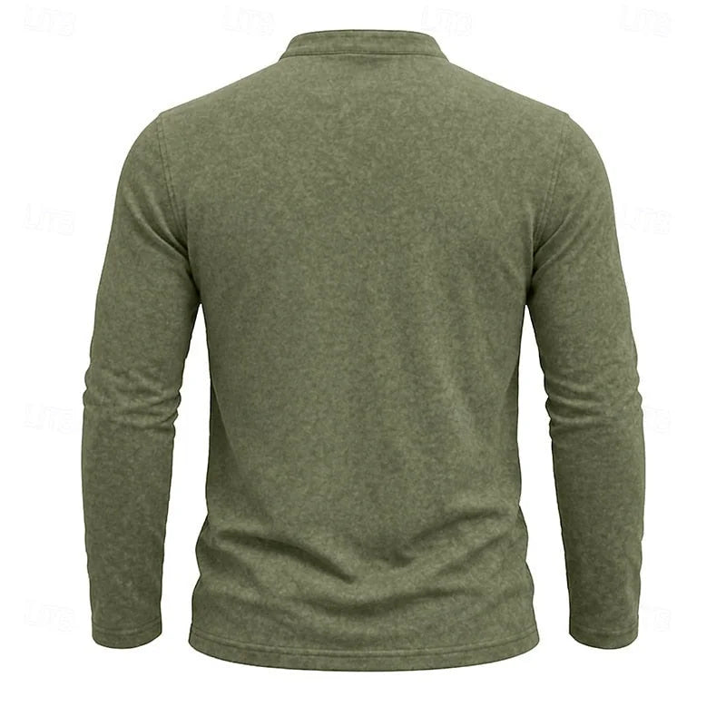 Men's Henley Shirt with Button Placket & Chest Pocket - Back Plain