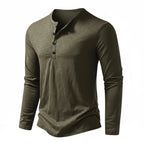 Olive Green Men's Henley Shirt with Button Placket & Relaxed Fit