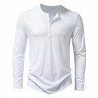White Men's Henley Shirt with Button Placket & Relaxed Fit