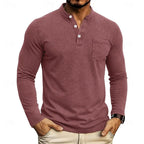 Wine Red Men's Henley Shirt with Button Placket & Chest Pocket - Front