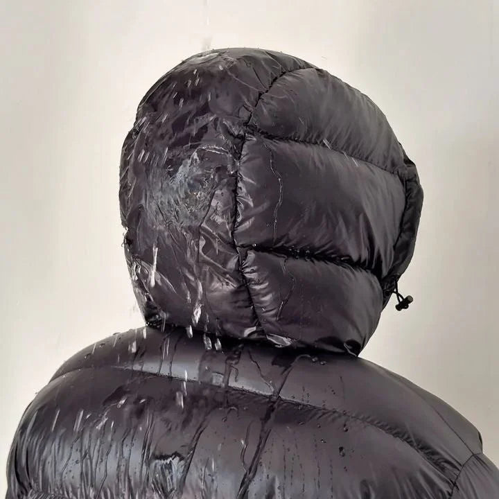 Men's Hooded Down Jacket with Zip Pockets & Relaxed Regular Fit - Back Hood Detail Wet