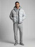 Men's Hooded Down Jacket with Zip Pockets & Relaxed Regular Fit - Front Full Worn