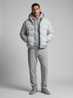 Men's Hooded Down Jacket with Zip Pockets & Relaxed Regular Fit - Front Full Worn
