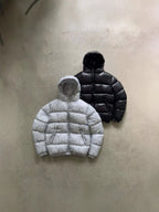 Men's Hooded Down Jacket with Zip Pockets & Relaxed Regular Fit - Both Colors Flat Lay