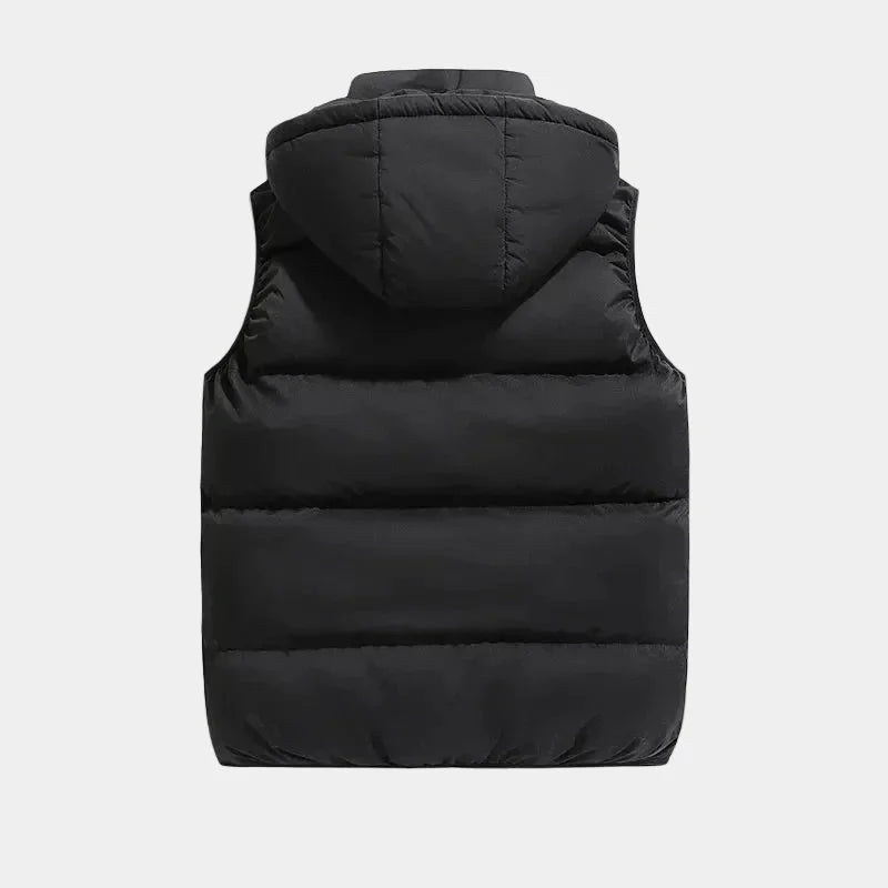 Men's Hooded Puffer Vest with Adjustable Hood & Zip Pockets - Back Detail