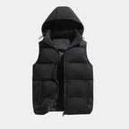 Black Men's Hooded Puffer Vest with Adjustable Hood & Zip Pockets