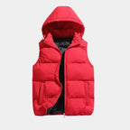 Red Men's Hooded Puffer Vest with Adjustable Hood & Zip Pockets